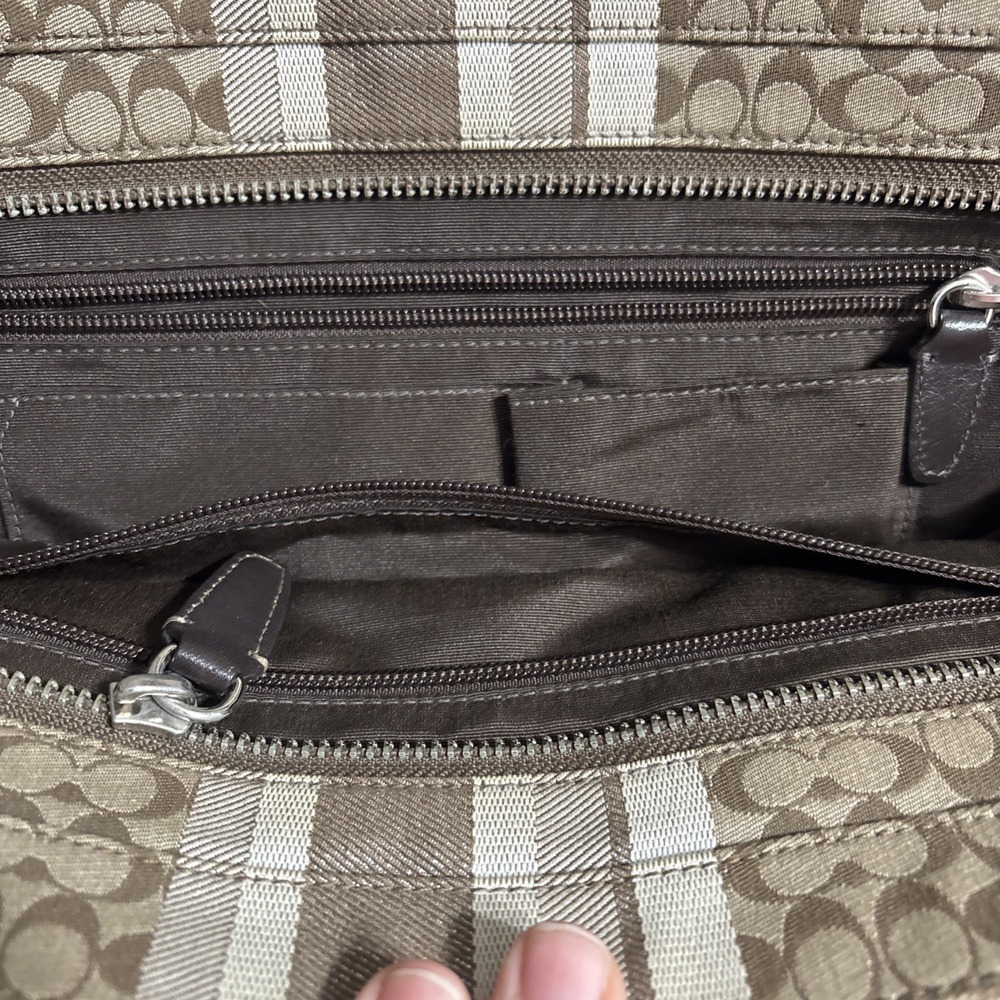 Coach Candace Carry 19915 Signature Stripe Khaki Brown Canvas Leather Bag - Picture 7 of 14